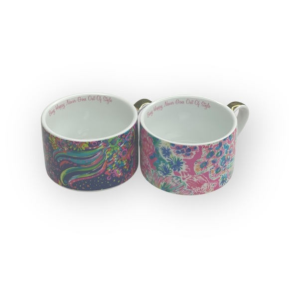 Lilly Pulitzer ❤︎︎ Stackable Tea Cups Coffee Mugs Set of 2 ❤︎︎ Being Happy Print - Picture 7 of 16